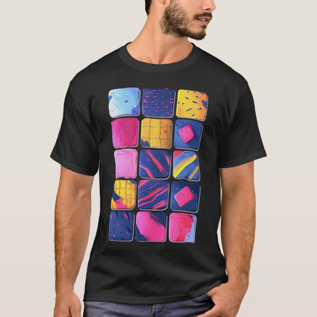 Abstrakt Colorful Blocks Mönster T Shirt (Framsida)