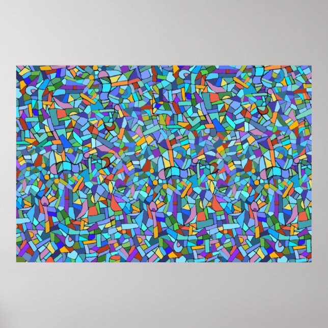Abstrakt Colorful Blue Mosaic Mönster Poster (Framsidan)