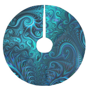 Abstrakt Colorful Blue & Teal Spiral Mönster Julgransmatta Borstad Polyester