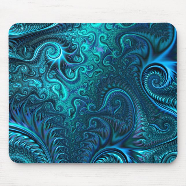 Abstrakt Colorful Blue & Teal Spiral Mönster Musmatta (Framsidan)