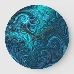 Abstrakt Colorful Blue & Teal Spiral Mönster Stor Klocka