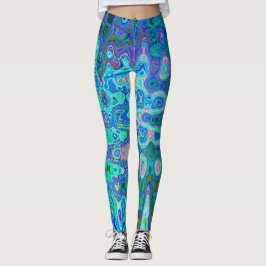 Abstrakt Colorful Blue Vågigt Mosaic Retro Leggings