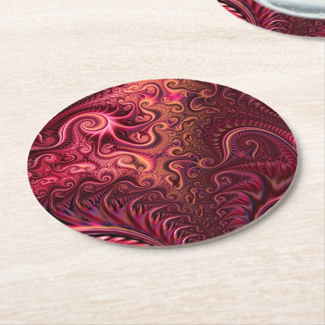 Abstrakt Colorful Burgundy Carmine Spiral Mönster Underlägg Papper Rund (Vinklad)