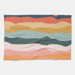 Abstrakt Colorful Earthy Coral Rand Mönster Kökshandduk