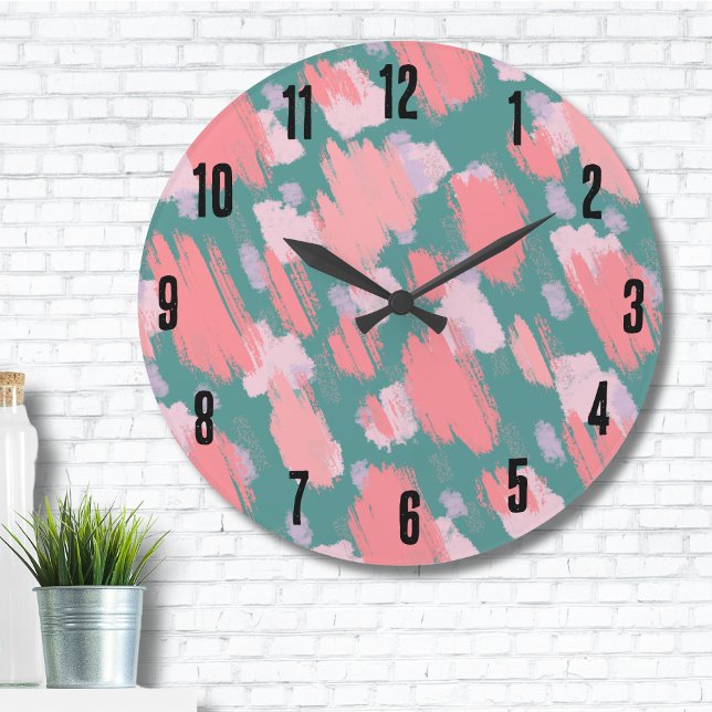 Abstrakt Colorful Mönster Stor Klocka (Trendy Abstract Brushstrokes Colorful Pattern Large Clock)