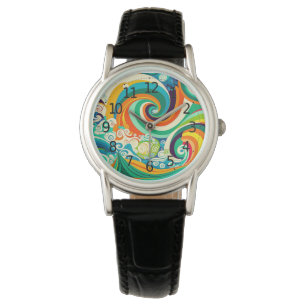 Abstrakt Colorful Retro 70s Hippie Vinkar Artwork  Armbandsur