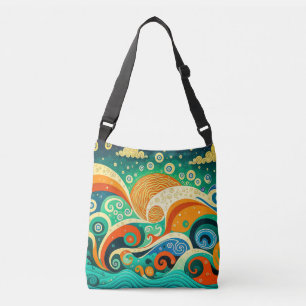 Abstrakt Colorful Retro 70s Hippie Vinkar Artwork Axelväska
