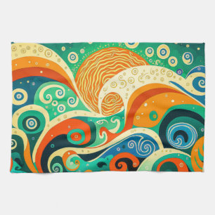 Abstrakt Colorful Retro 70s Hippie Vinkar Artwork Kökshandduk
