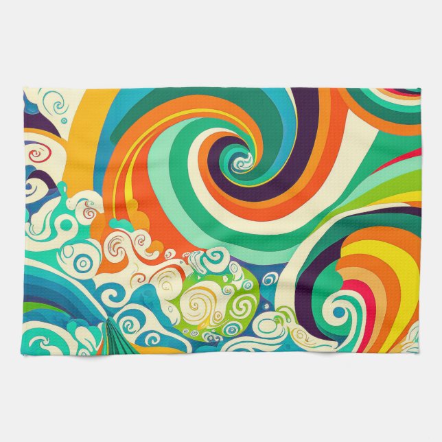 Abstrakt Colorful Retro 70s Hippie Vinkar Artwork  Kökshandduk (Horisontell)