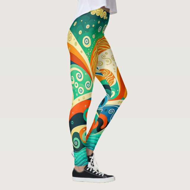 Abstrakt Colorful Retro 70s Hippie Vinkar Artwork  Leggings (Höger)