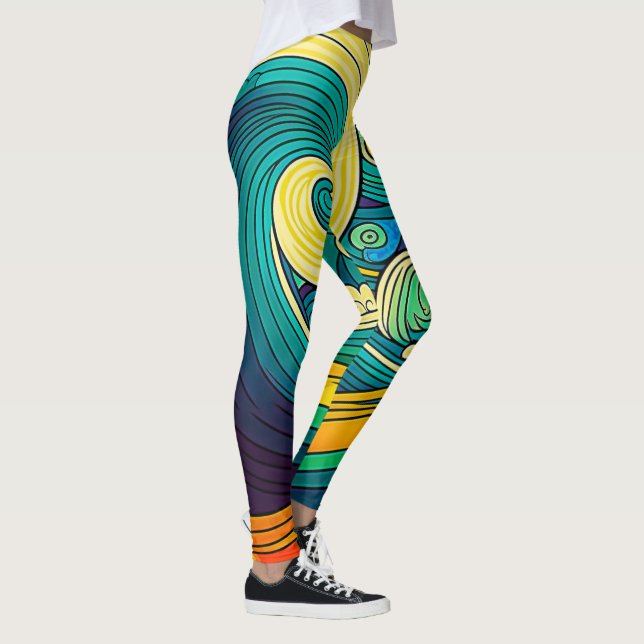 Abstrakt Colorful Retro 70s Hippie Vinkar Artwork  Leggings (Höger)