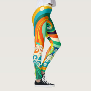 Abstrakt Colorful Retro 70s Hippie Vinkar Artwork  Leggings