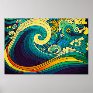 Abstrakt Colorful Retro 70s Hippie Vinkar Artwork  Poster