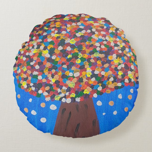 Abstrakt Colorful Träd Rund Kudde (Framsidan)