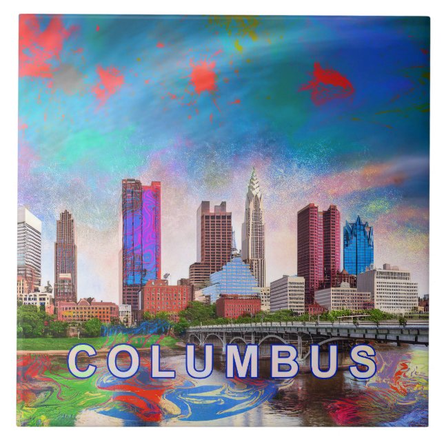 Abstrakt Columbus Skyline Art Modern City Kakelplatta (Framsidan)