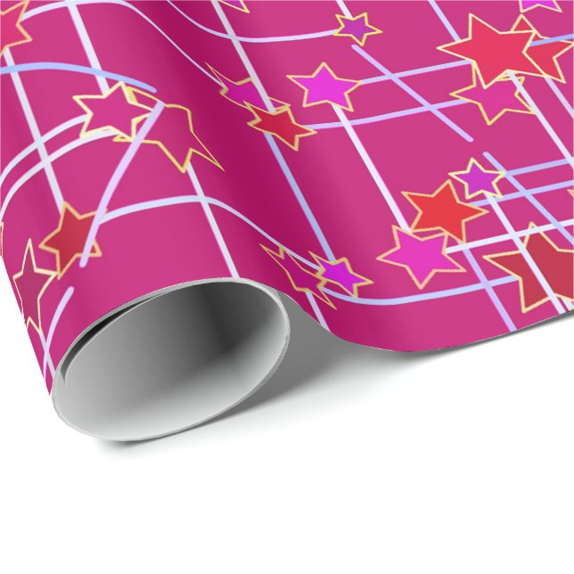 Abstrakt Constellation of Stars, Deep Fuchsia Rosa Presentpapper (Rullad Hörn)