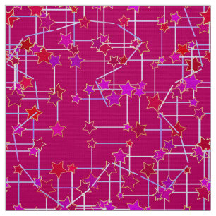 Abstrakt Constellation of Stars, Deep Fuchsia Rosa Tyg