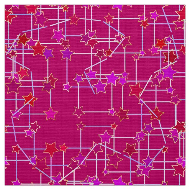 Abstrakt Constellation of Stars, Deep Fuchsia Rosa Tyg (Provkarta)