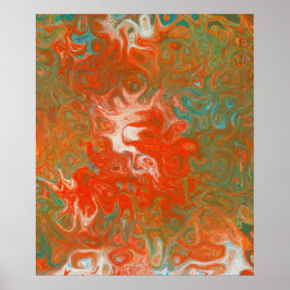 Abstrakt Contemporary Art Red Orange Teal Swirls Poster