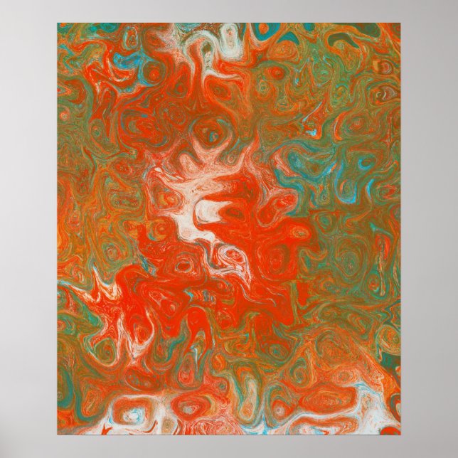 Abstrakt Contemporary Art Red Orange Teal Swirls Poster (Framsidan)