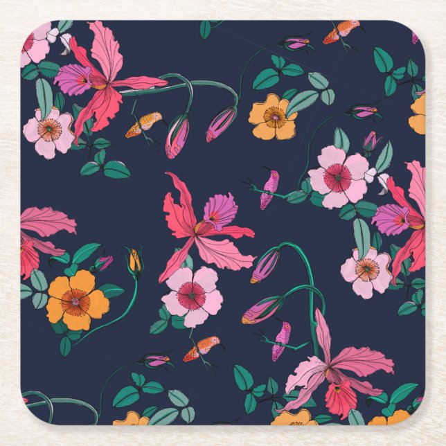 Abstrakt Coola Flowers Underlägg uppsättning Papper Kvadrat (Framsidan)