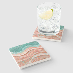 Abstrakt Coral och Teal Stenunderlägg