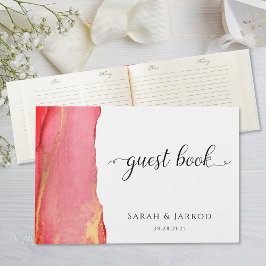 Abstrakt Coral Rosa Bröllop Guest Bok