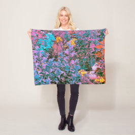 Abstrakt Coral, Rosa Grönt och Aqua Garden Foliage Fleecefilt