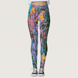 Abstrakt Coral, Rosa Grönt och Aqua Garden Foliage Leggings