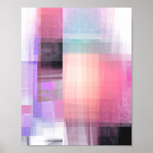 Abstrakt Coral Rosa Lila Black Square Geometric Poster (Framsidan)