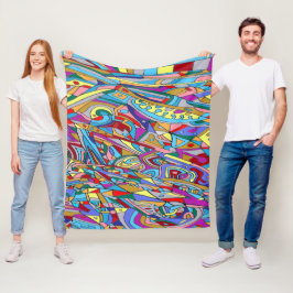 Abstrakt Coral Sea Poster akrylutskrift Ull Bla Fleecefilt
