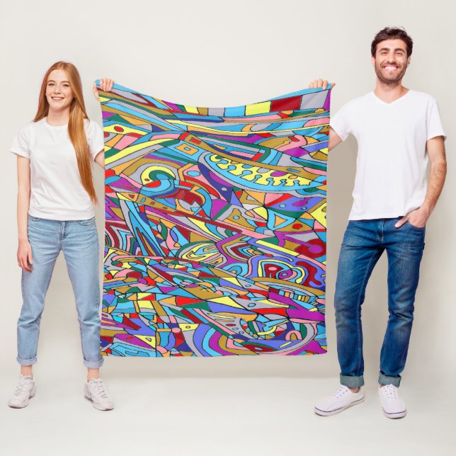 Abstrakt Coral Sea Poster akrylutskrift Ull Bla Fleecefilt (På plats)
