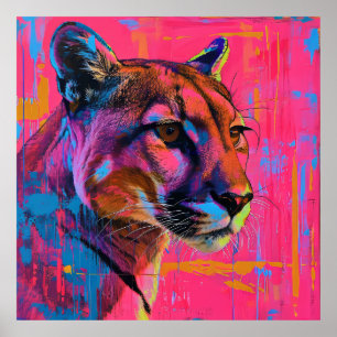 Abstrakt Cougar Futurism Retro Art Poster i Cotto