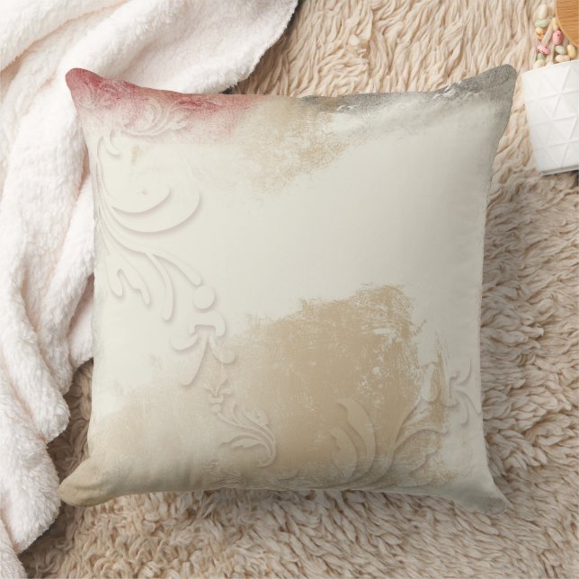 Abstrakt Cream Tan Red Decor Kudde (Filt)