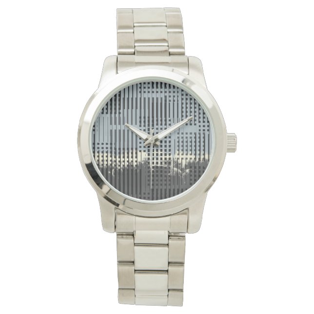 Abstrakt Cream, Teal och Black Rand Mönster Armbandsur (Framsida)