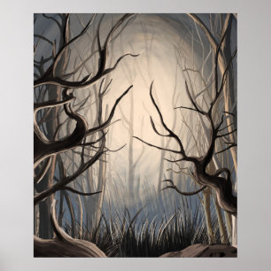 Abstrakt Creepy Twisted Träd Grenar Poster Skriv u