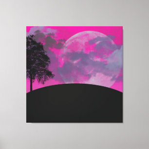 Abstrakt Crimson Moon Wrapped Canvas Print