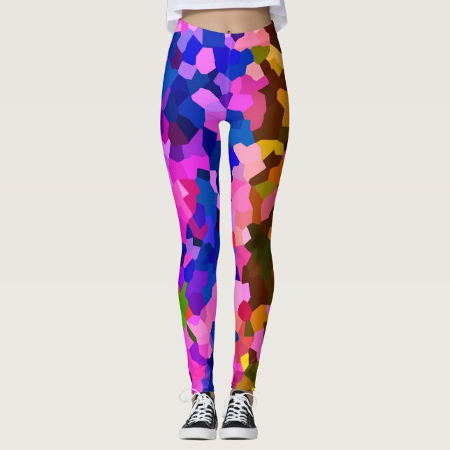 Abstrakt Crystaline Vibrant Mosaic Mönster Leggings (Framsida)