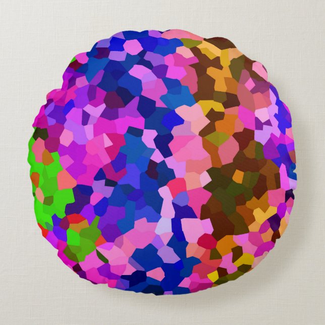 Abstrakt Crystaline Vibrant Mosaic Mönster Rund Kudde (Framsidan)