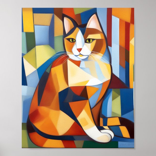 Abstrakt Cubist Calico Cat Poster (Framsidan)