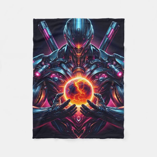 Abstrakt Cyber Kosmisk Guardian Futuristisk Robot Fleecefilt (Framsidan)