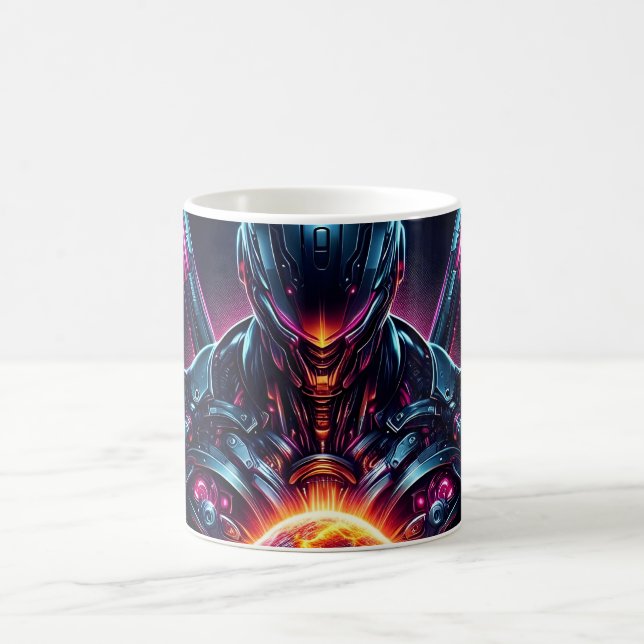 Abstrakt Cyber Kosmisk Guardian Futuristisk Robot Kaffemugg (Center)