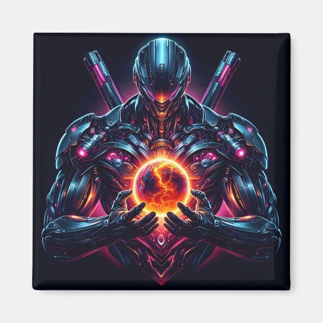 Abstrakt Cyber Kosmisk Guardian Futuristisk Robot Magnet (Framsidan)