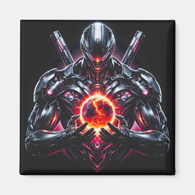 Abstrakt Cyber Kosmisk Guardian Futuristisk Robot Magnet (Framsidan)