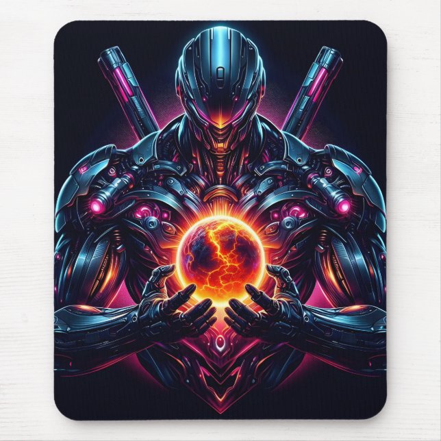 Abstrakt Cyber Kosmisk Guardian Futuristisk Robot Musmatta (Framsidan)