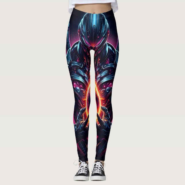 Abstrakt Cyberkosmisk Futuristisk Robotvakt Leggings (Framsida)