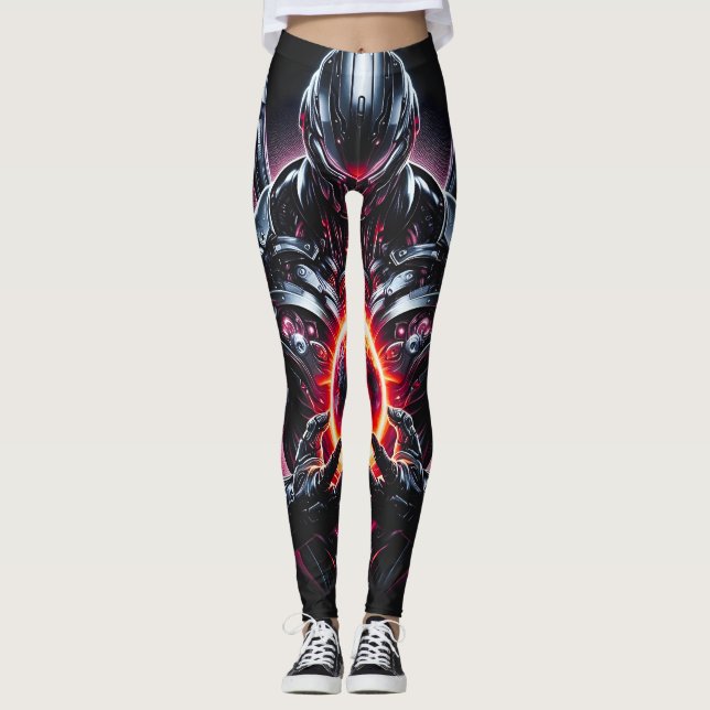 Abstrakt Cyberkosmisk Futuristisk Robotvakt Leggings (Framsida)