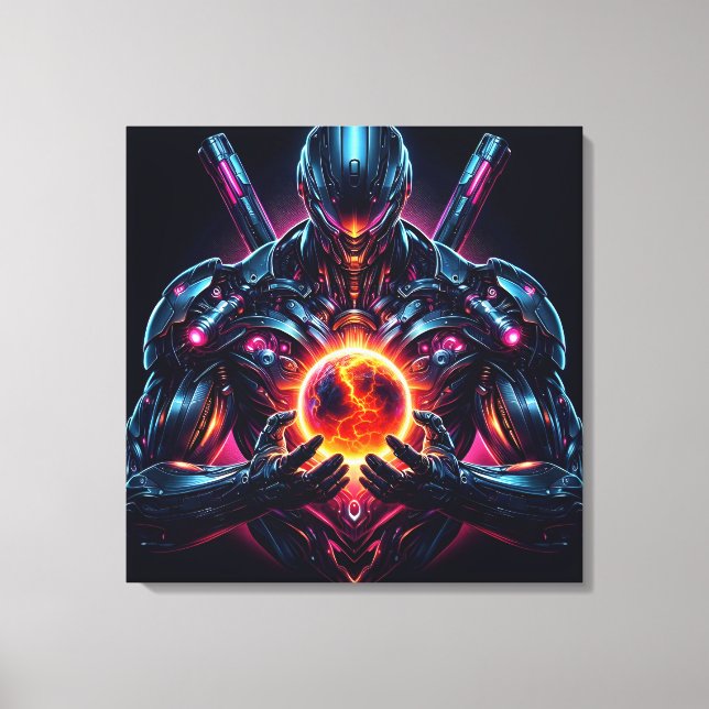 Abstrakt Cyberkosmisk Guardian Futuristisk Robot Canvastryck (Framsida)
