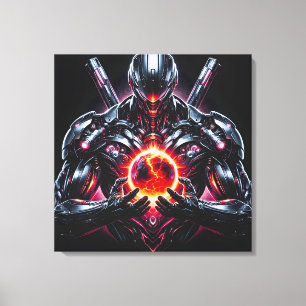 Abstrakt Cyberkosmisk Guardian Futuristisk Robot Canvastryck