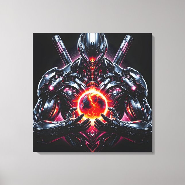 Abstrakt Cyberkosmisk Guardian Futuristisk Robot Canvastryck (Framsida)